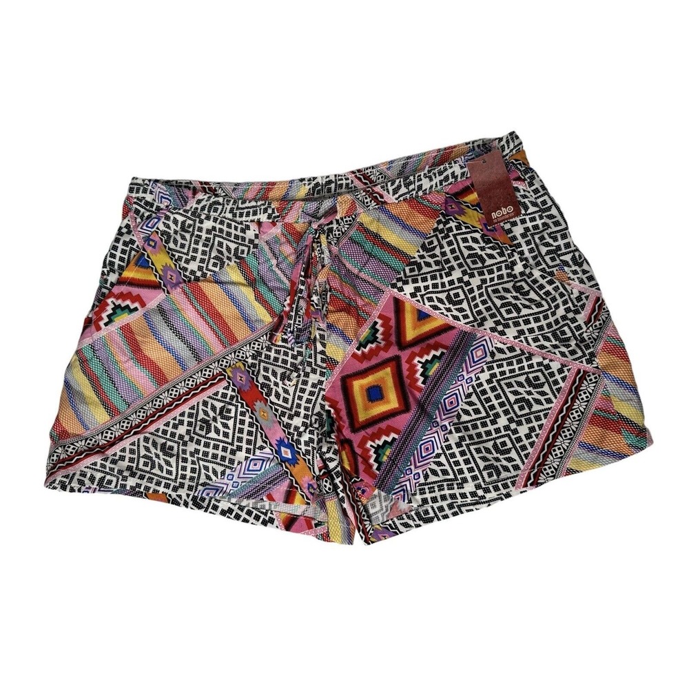 No Boundaries Shorts Rayon Tribal Geometric Mixed Print Elastic Waist Juniors S